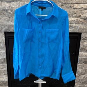 Lulus Sincerely Brilliant Bright Blue Button-up Long Sleeve Top - Size XS